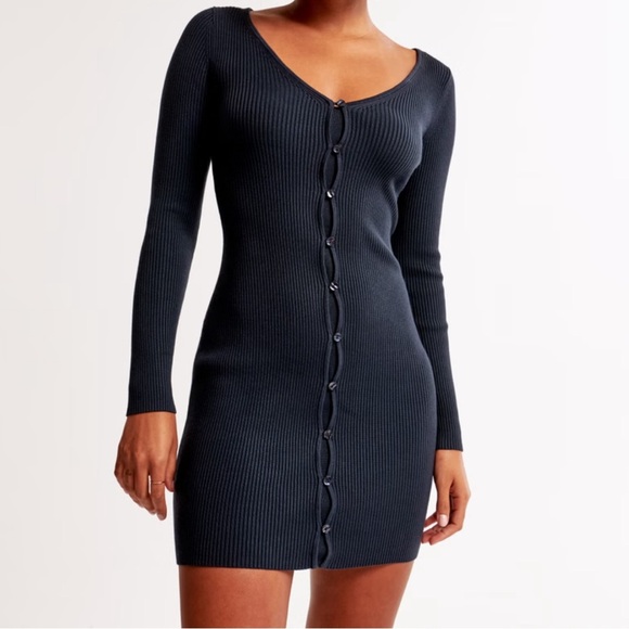 Abercrombie & Fitch Long-Sleeve Deep-V Mini Sweater Dress - Tall Length - Picture 1 of 5